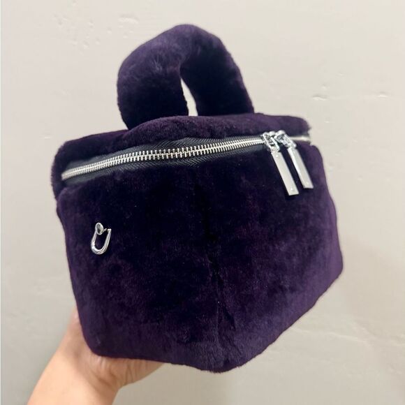 Purple Genuine Shearling Leather Handmade Box Bag/Cosmetics Case/Crossbody Bag - Picture 8 of 14